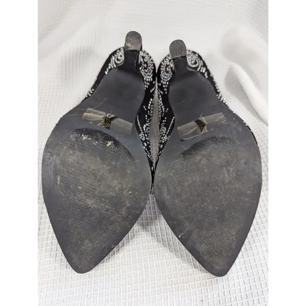 SHIEKH! GORGEOUS BLACK VEGAN SUEDE RHINESTONE PATTERNED PUMPS, HEELS! SZ 6.5
